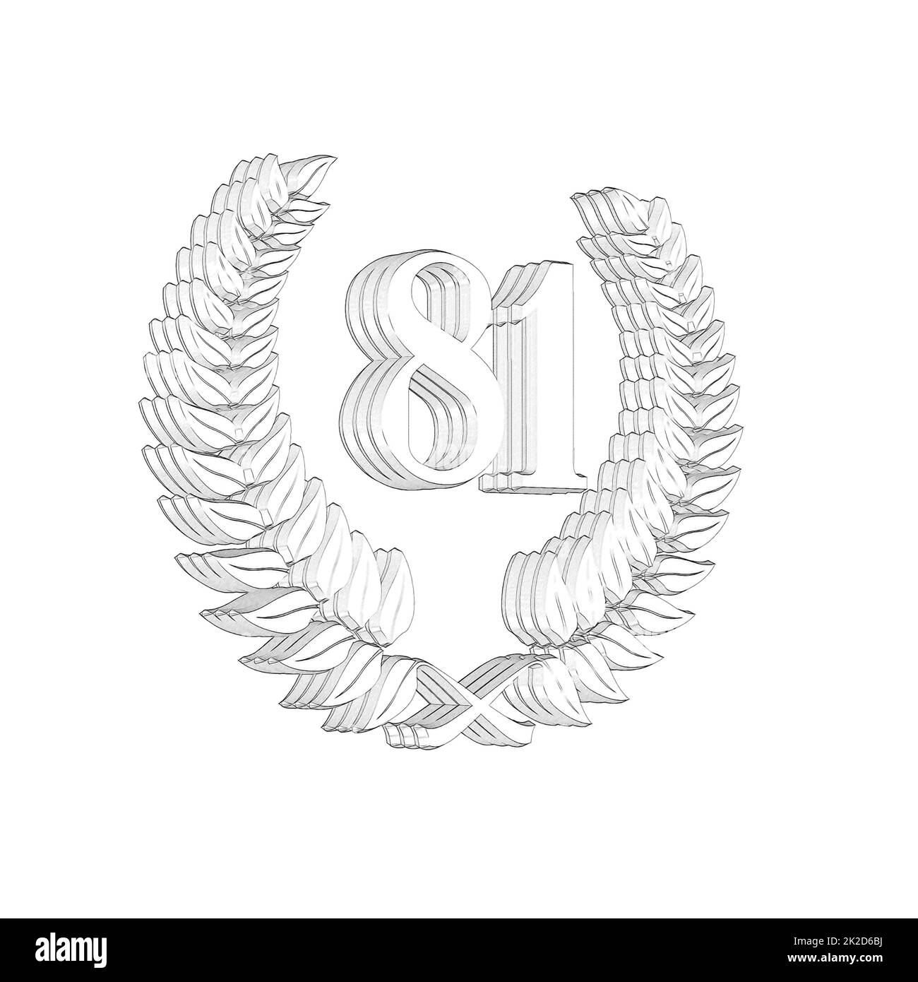 Number 81 with laurel wreath or honor wreath as a 3D-illustration, 3D-rendering Stock Photo