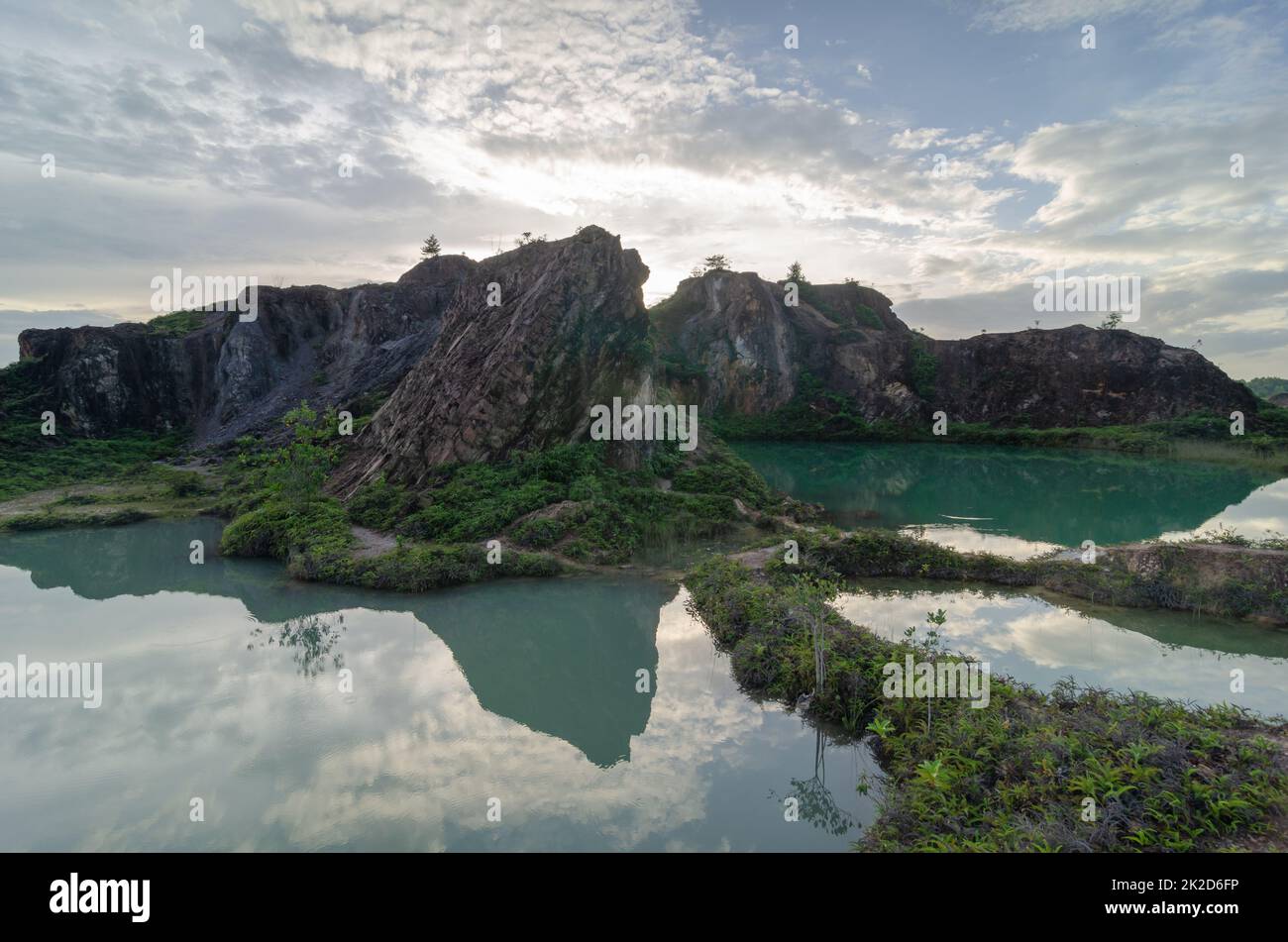 Beautiful scenery reflection of abandoned quarry Stock Photo