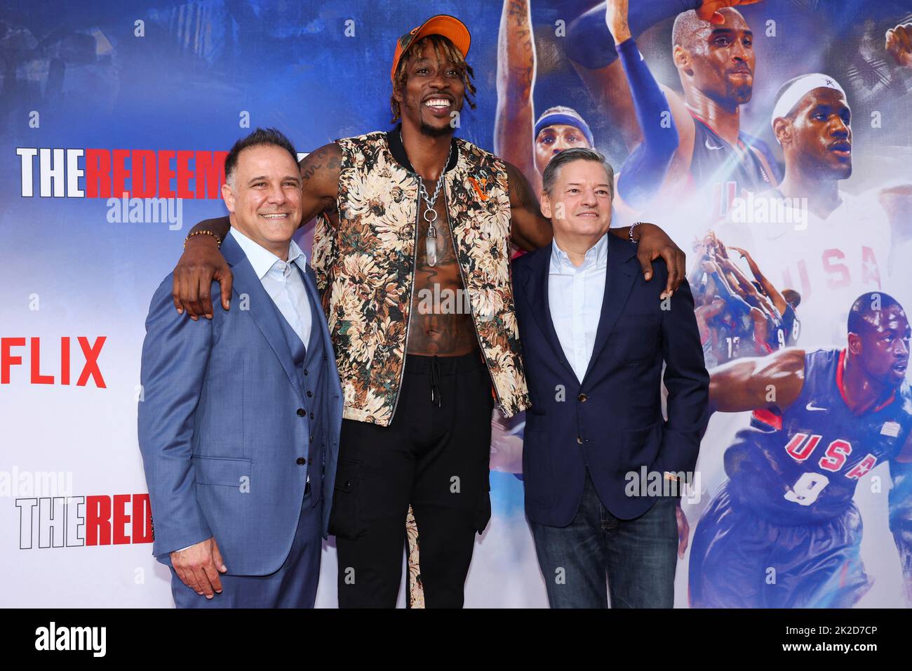 Dwight Howard, director Jon Weinbach and Netflix Co-CEO Ted Sarandos attend a screening for the documentary 'The Redeem Team' in Los Angeles, California, U.S. September 22, 2022.  REUTERS/Mario Anzuoni Stock Photo