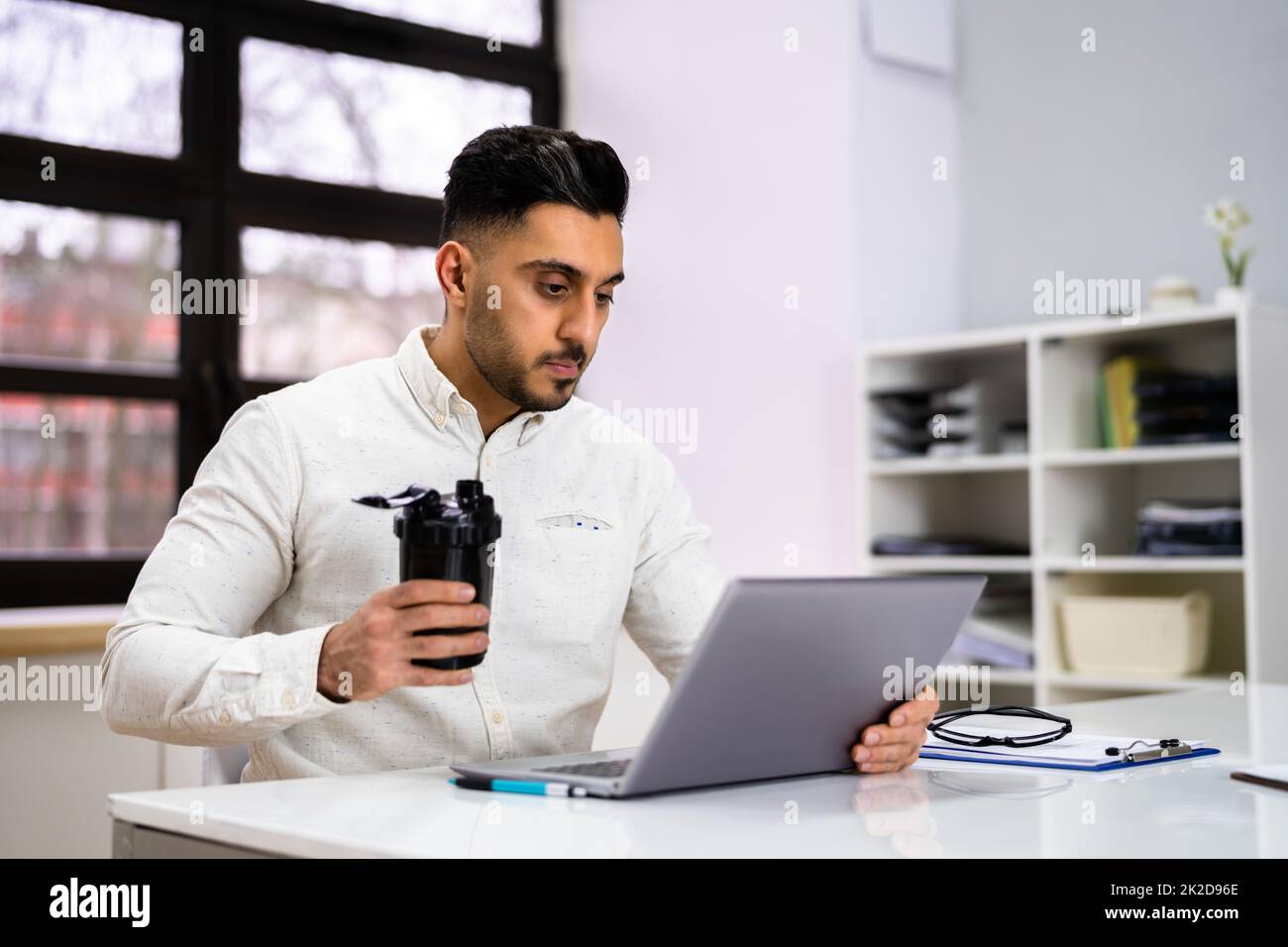Protein Shake On Desk Stock Photo