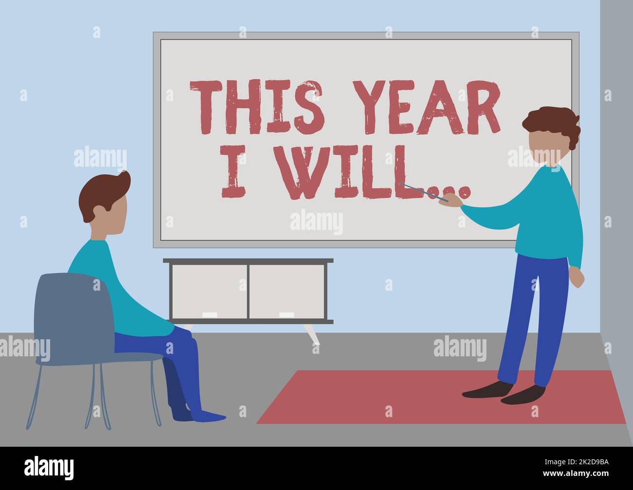 Text caption presenting This Year I Will.... Business overview things plan to do for a period of time Personal guide Teacher And Student Drawing Having Class Privately Inside A Classroom. Stock Photo