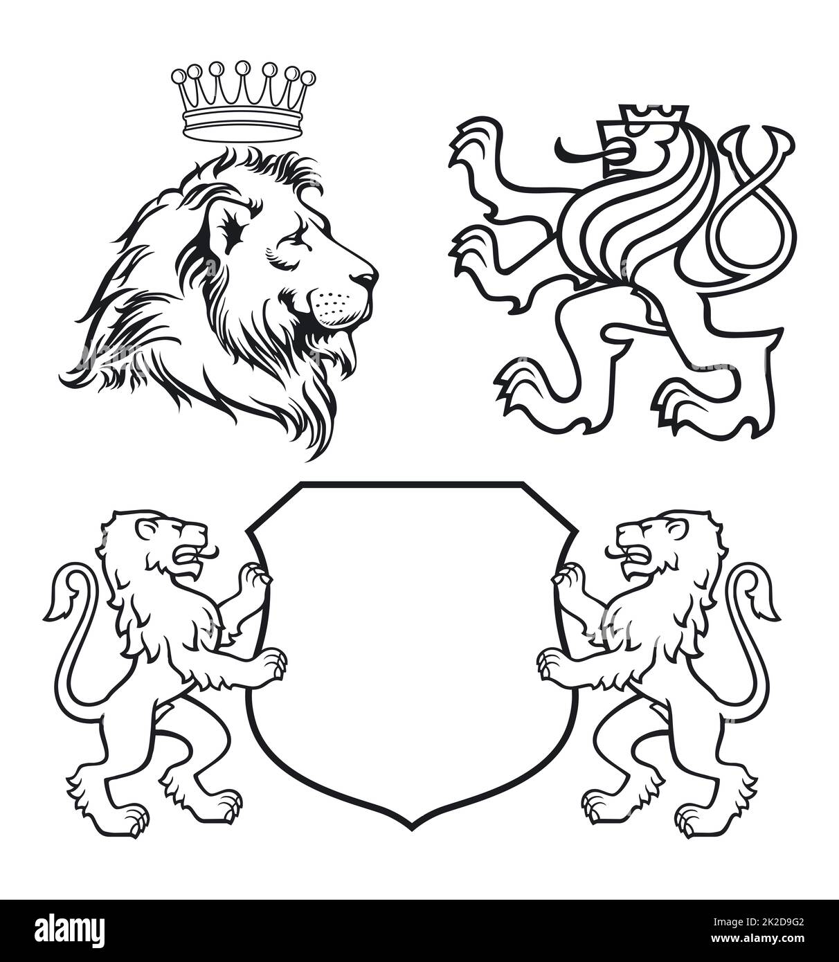 Lion Coat of Arms with Shields isolated on white background. illustration Stock Photo Alamy