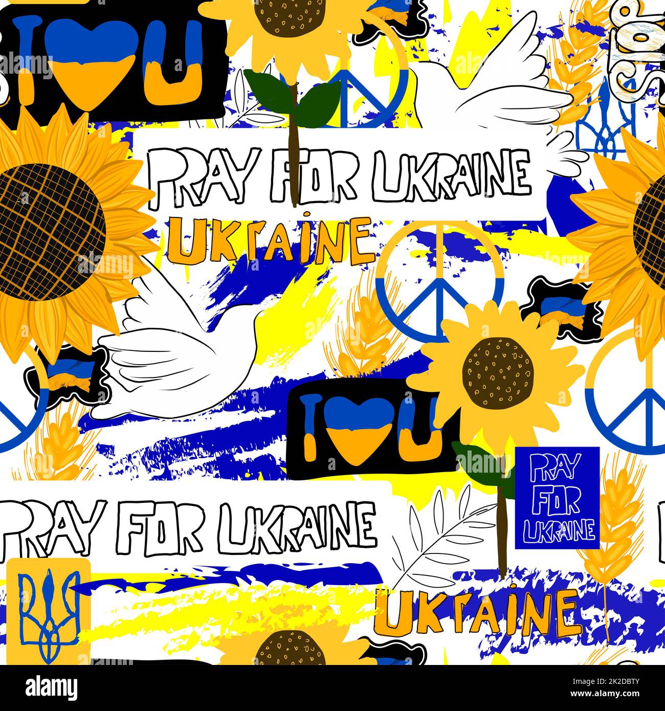 Ukraine seamless vector pattern. SYMBOLS OF THE COUNTRY in Ukrainian national colors blue-yellow. repeat pattern. Support the background of Ukraine. Stock Photo