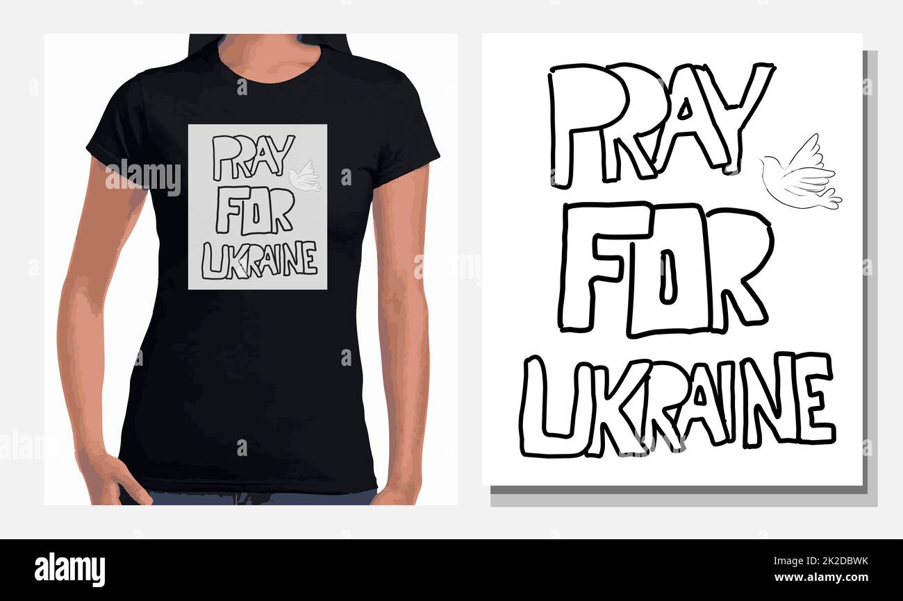 Pray for peace Ukraine Vector flat illustration on black background concept of prayer, mourning, humanity. There is no war Stock Photo