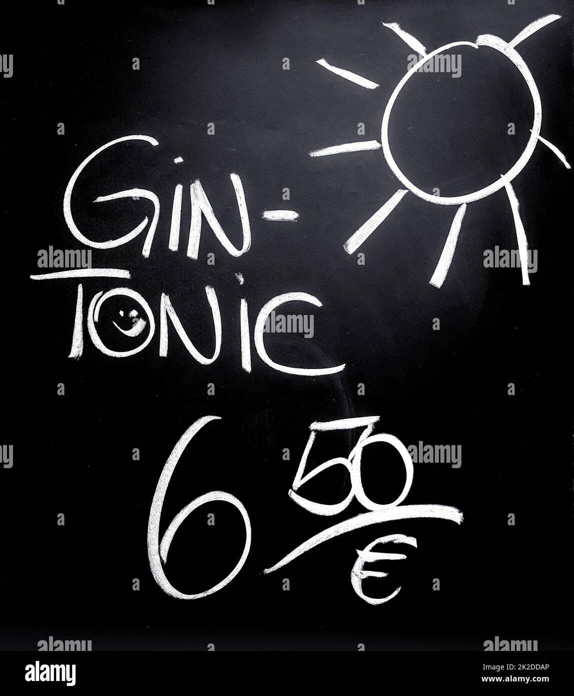 Advertising board for gin and tonic, at 6.50 euros a piece. Stock Photo