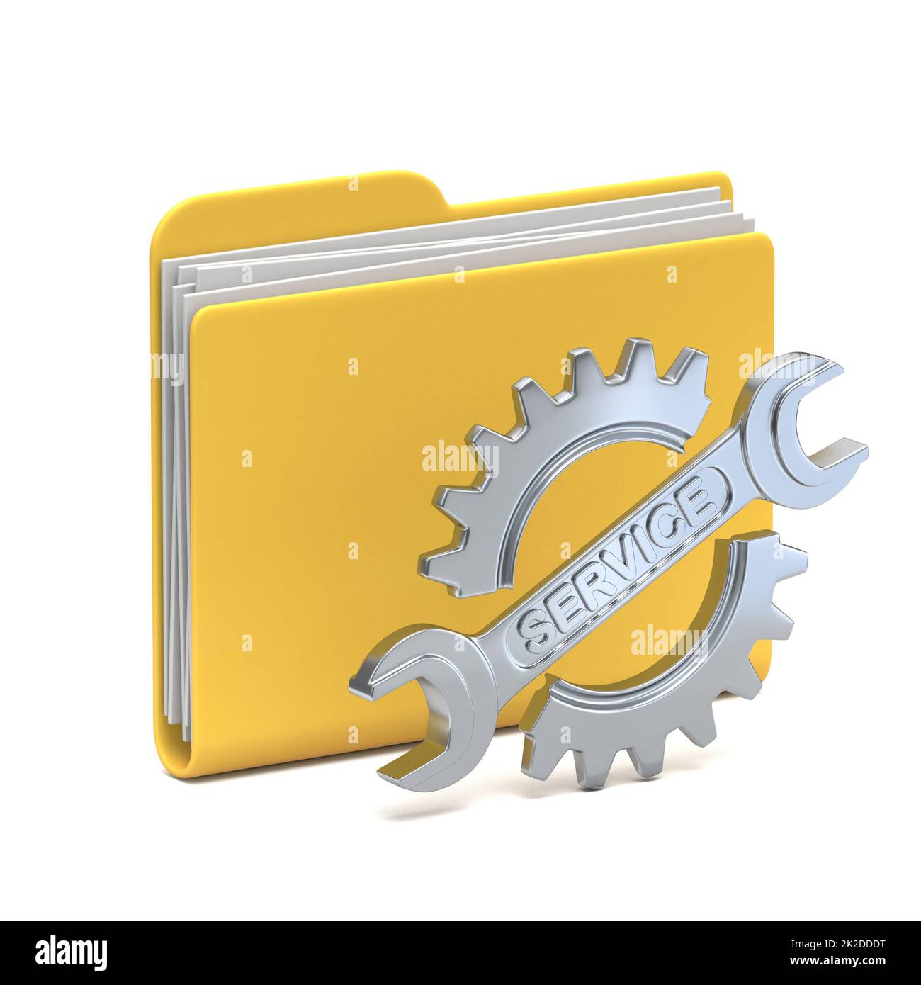Yellow folder icon with steel gear wheels 3D Stock Photo