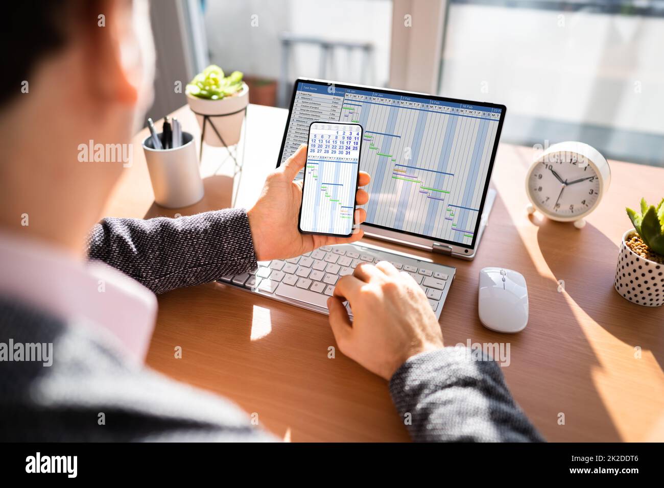 Convertible Laptop Gantt Chart Software Stock Photo
