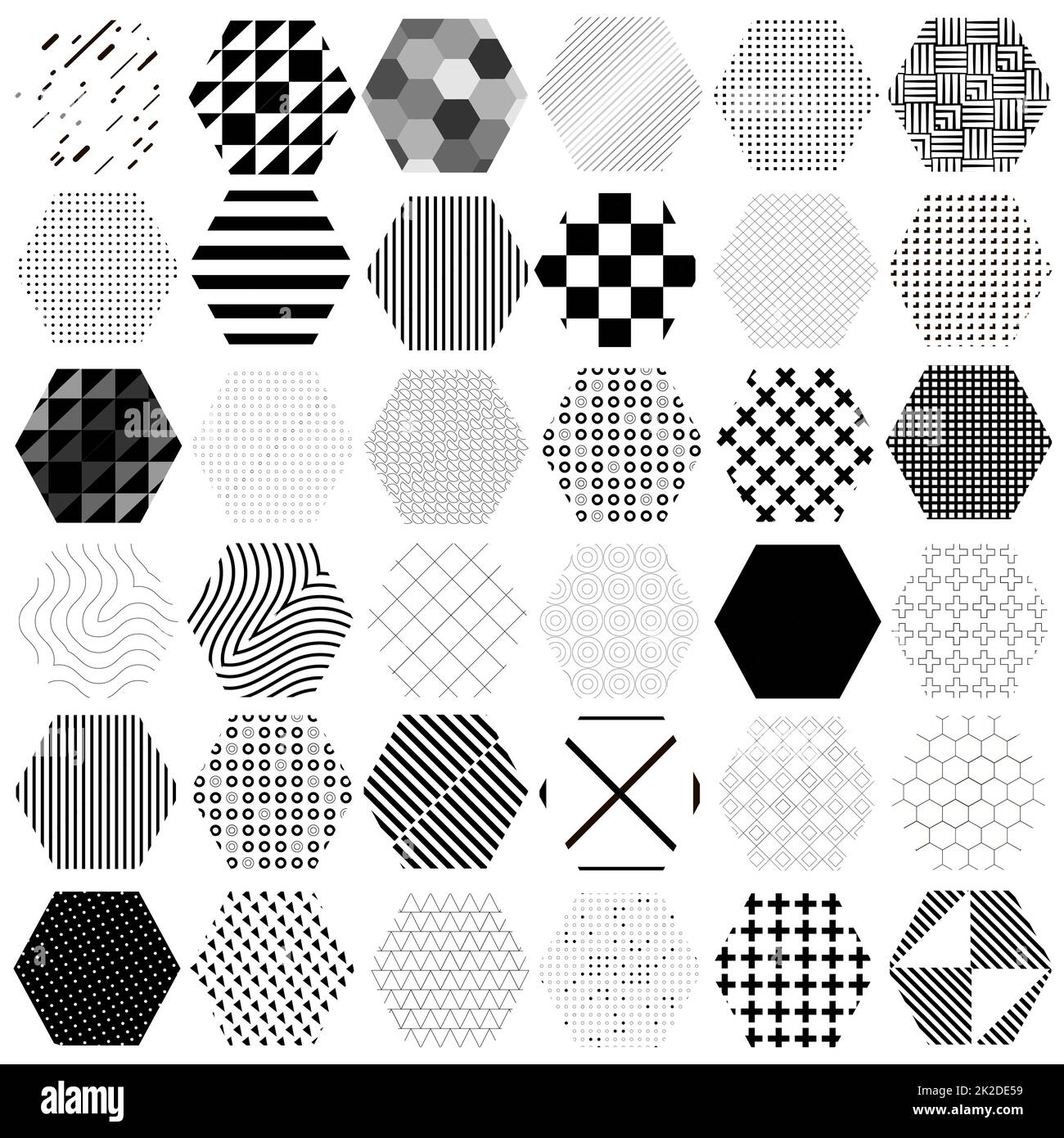 36 pcs different hexagons with different patterns - Vector Stock Photo ...