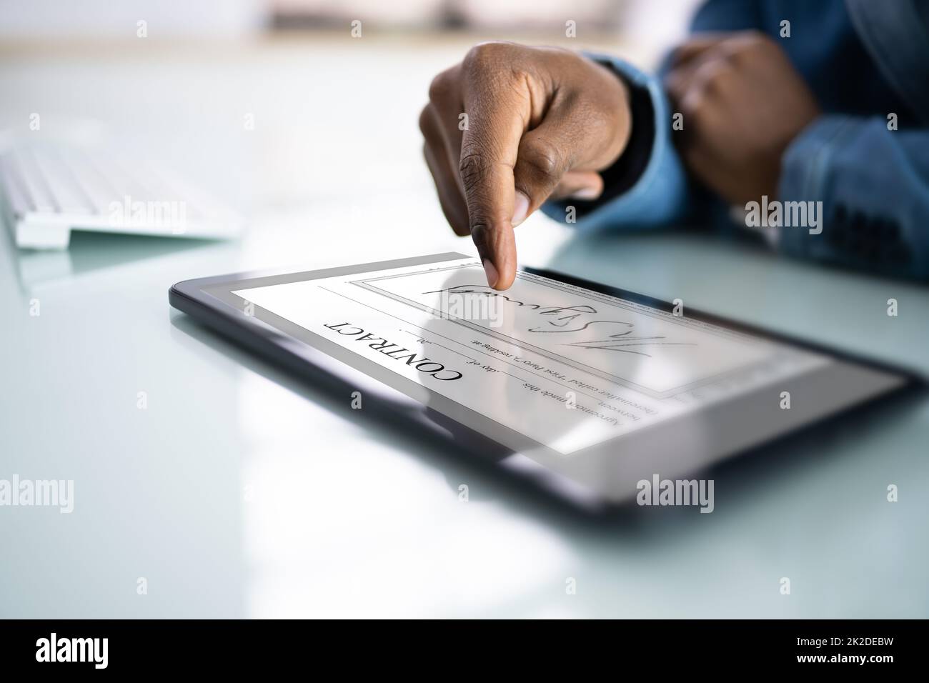Contract E Signature. Employee Signing Law Document Stock Photo Alamy