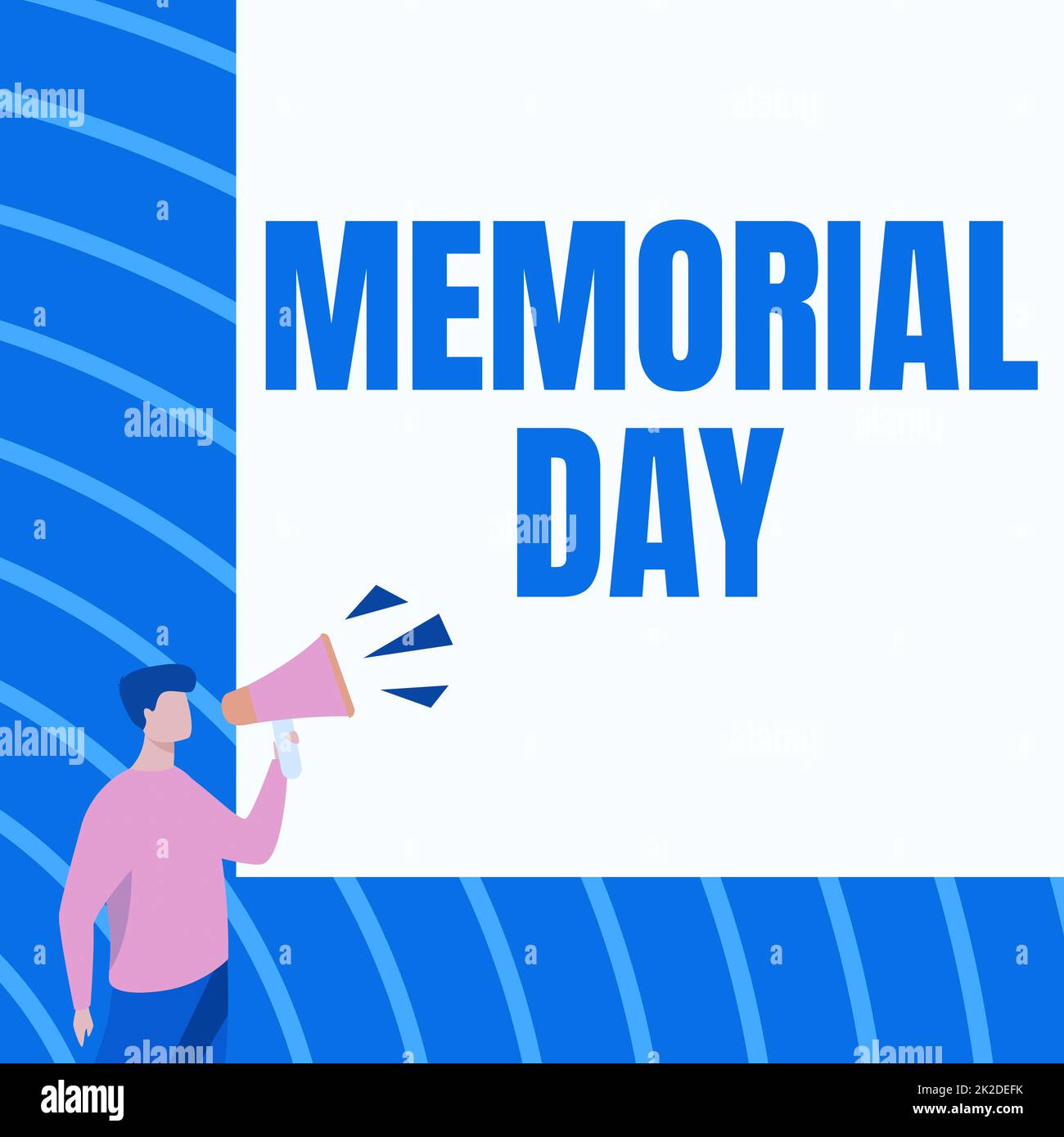 Conceptual caption Memorial Day. Business concept remembering the military personnel who died in service Businessman Drawing Talking Through Megaphone Making New Announcement. Stock Photo