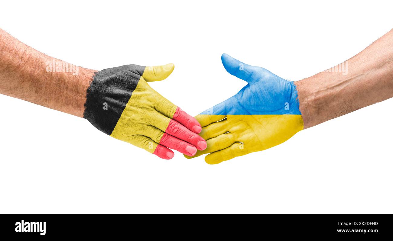 Handshake between Belgium and Ukraine Stock Photo