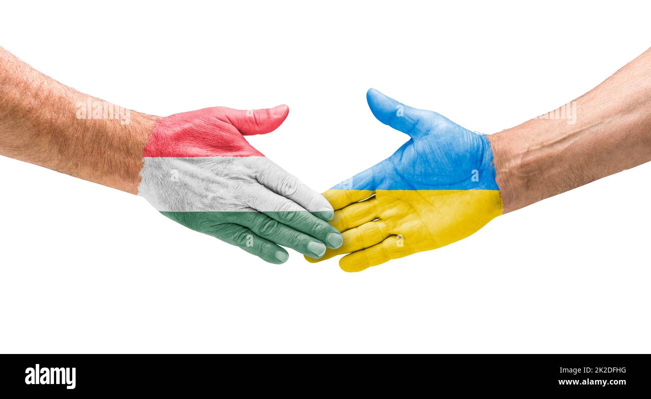 Handshake between Hungary and Ukraine Stock Photo