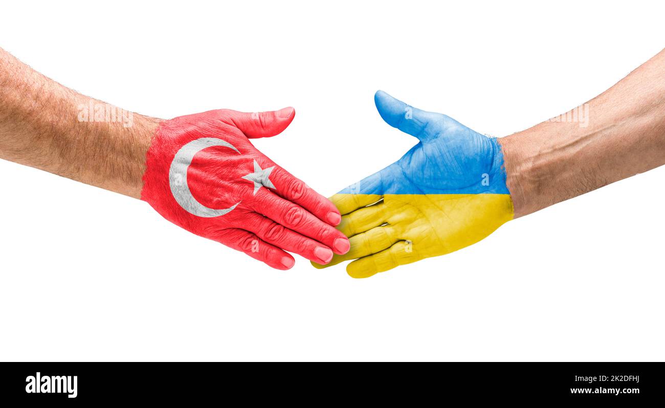 Handshake between Turkey and Ukraine Stock Photo