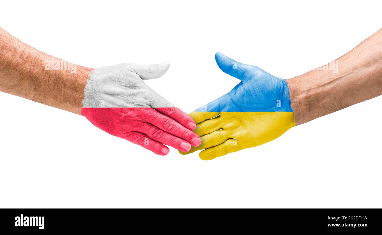Handshake between Poland and Ukraine Stock Photo