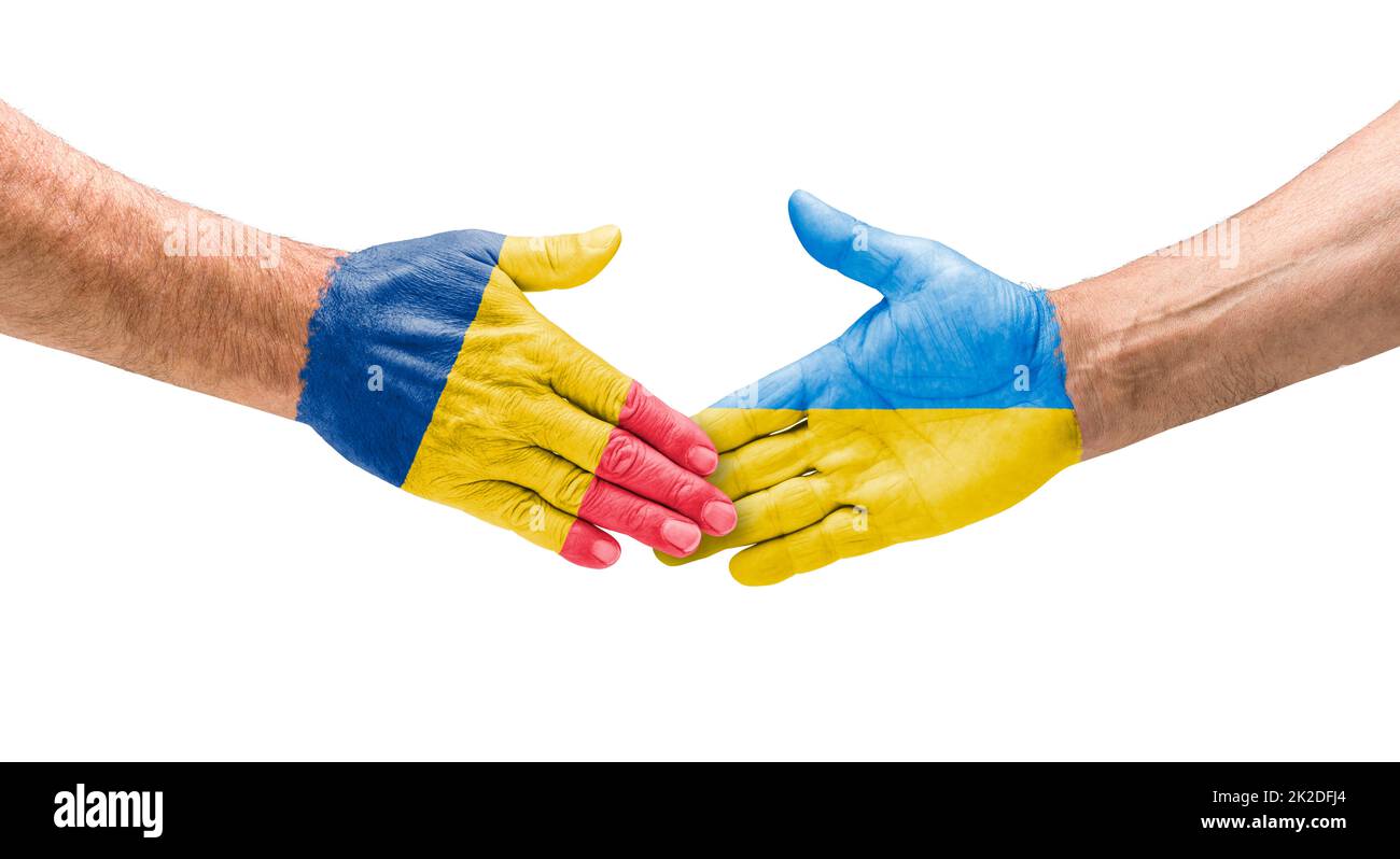 Handshake between Romania and Ukraine Stock Photo