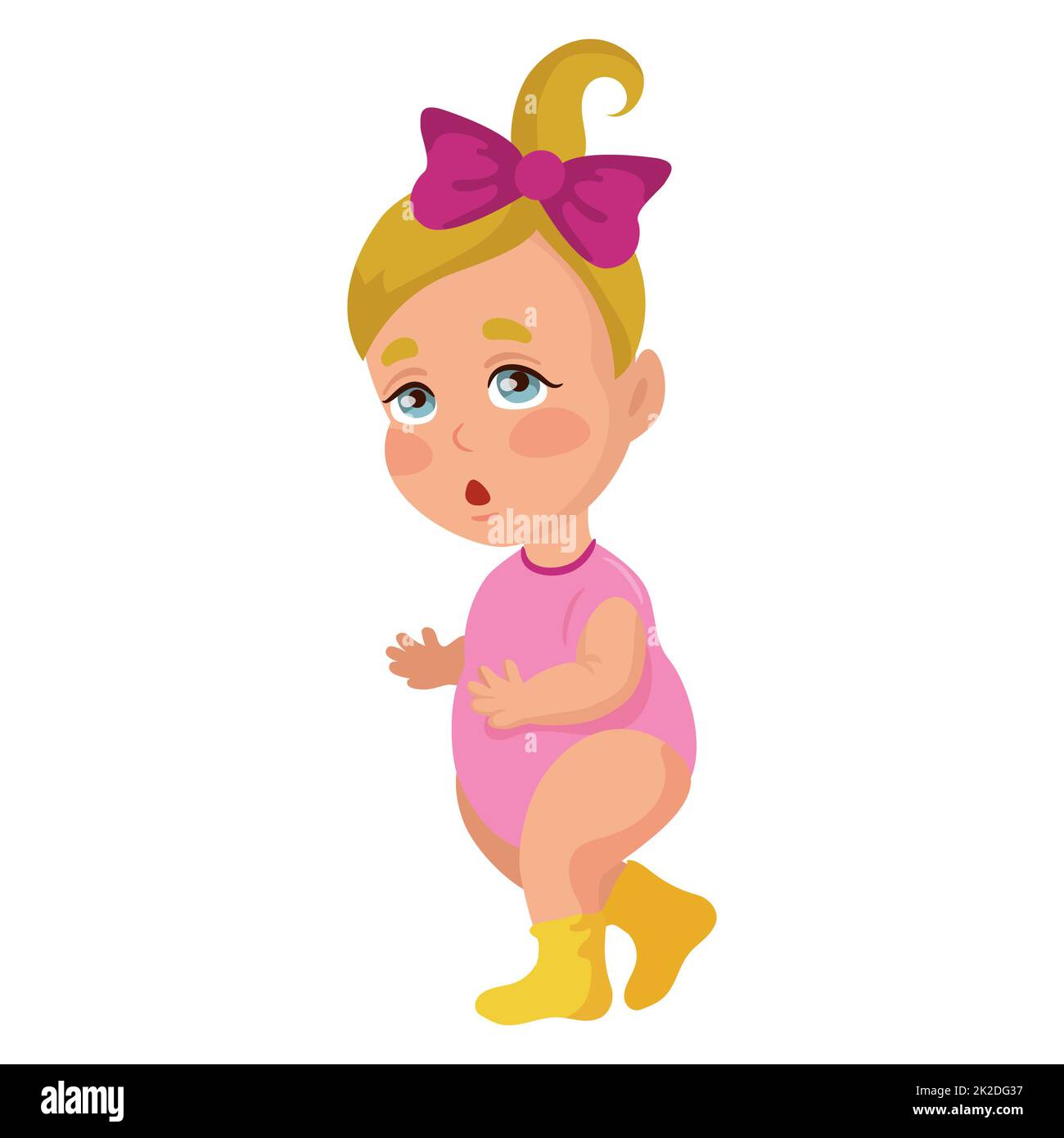 Baby girl learning to walk, isolate on white background - Vector Stock Photo