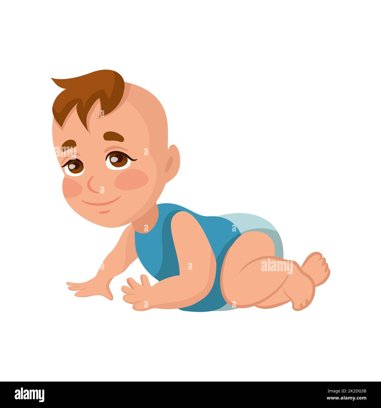 Baby boy learning to crawl, isolate on white background Vector Stock