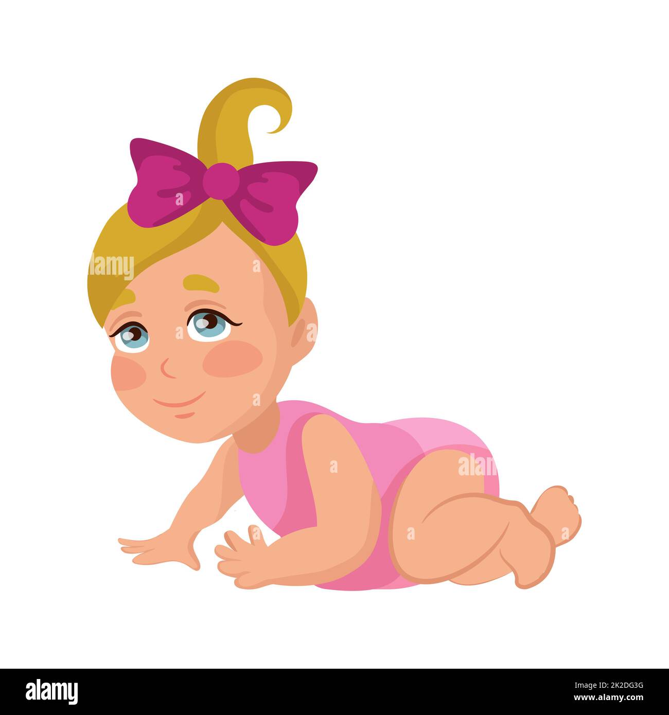 Baby girl learning to crawl, isolate on white background - Vector Stock Photo