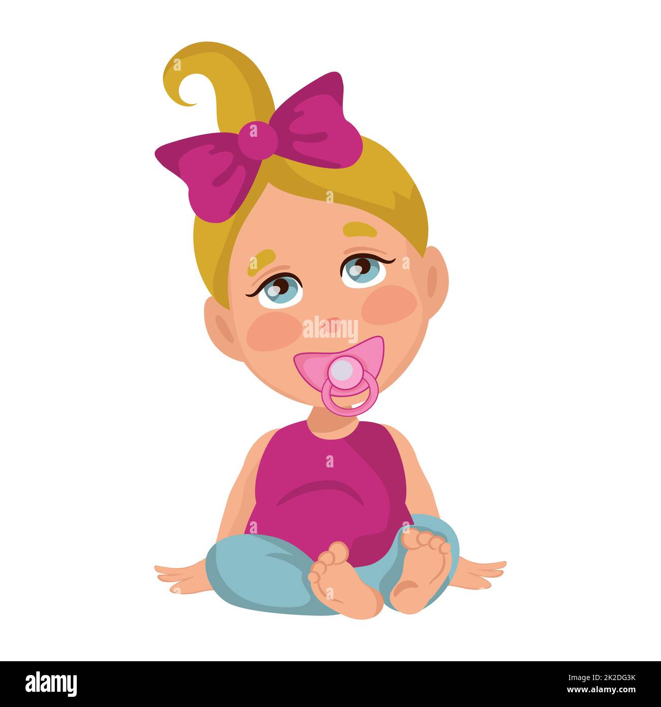 Baby girl with a pacifier in her mouth, isolate on a white background - Vector Stock Photo