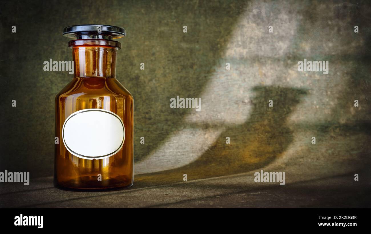 close up of a old pharmacy bottle Stock Photo