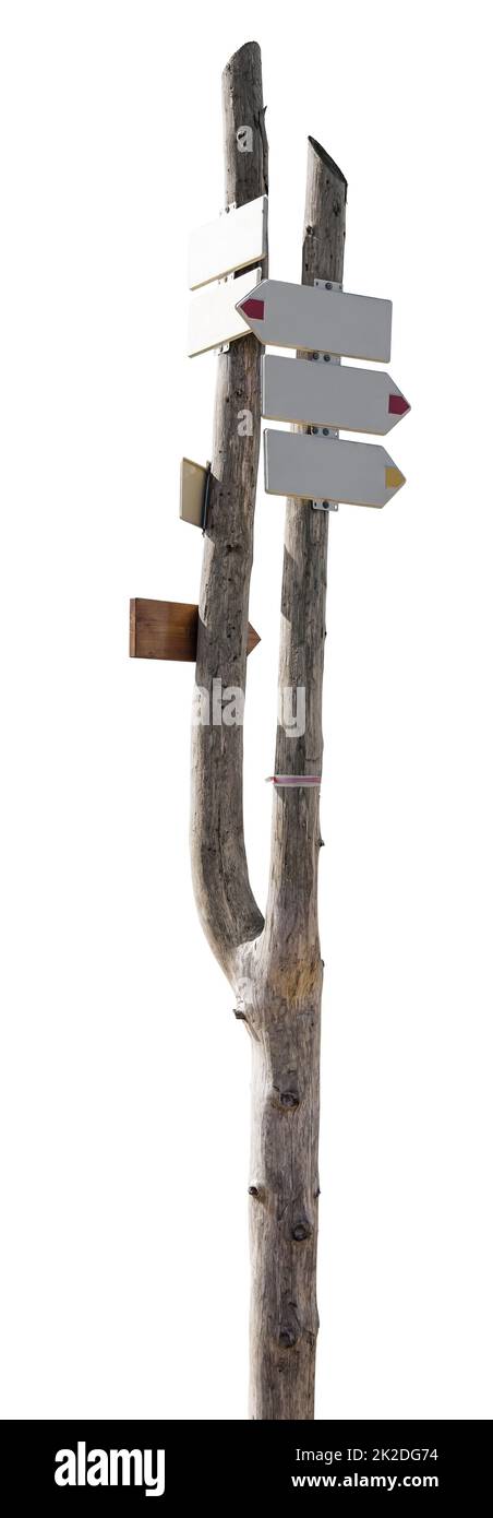 Blank mountain signpost on white background Stock Photo - Alamy