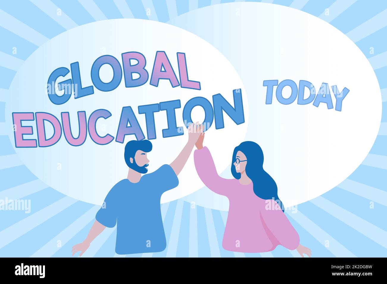 Conceptual caption Global Education. Concept meaning ideas taught to enhance one s is perception of the world Happy Colleagues Illustration Giving High Fives To Each Other. Stock Photo