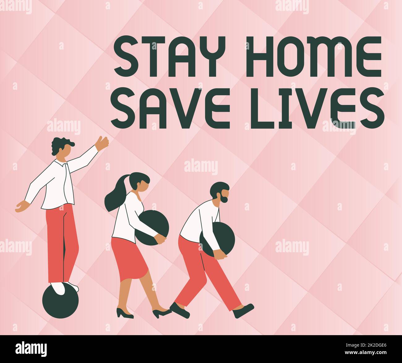 Text caption presenting Stay Home Save Lives. Conceptual photo lessen the number of infected patients by not leaving the house Illustration Of Group Bringing Their Own Heavy Sphere Together. Stock Photo
