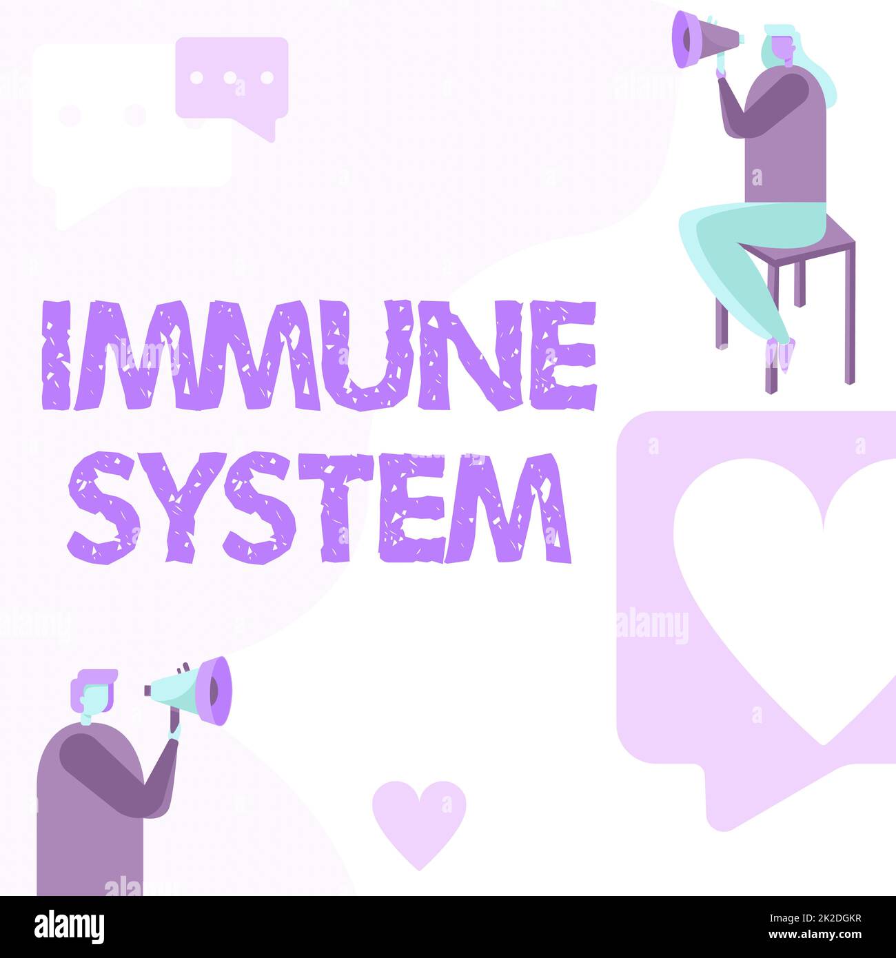 Conceptual caption Immune System. Business idea host defense system comprising many biological structures Man Standing And Woman Sitting Both Holding Megaphone With Message Symbol. Stock Photo