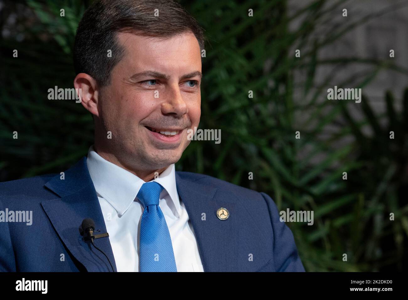 U.S. Transportation Secretary PETE BUTTIGIEG opens the 2022 Texas Tribune Festival with a sit-down interview with Tribune editor Evan Smith (not shown) at the historic Paramount Theater in downtown Austin. Buttigieg is the first openly gay Cabinet member in U.S. history. Credit: Bob Daemmrich/Alamy Live News Stock Photo