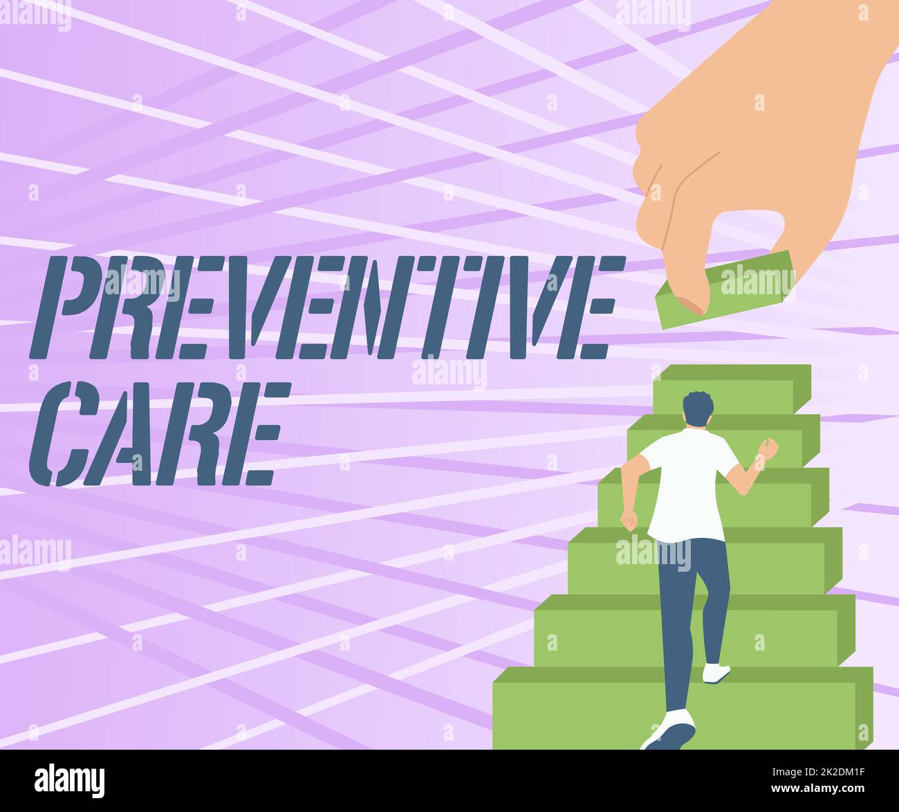 Conceptual display Preventive Care. Word Written on Health Prevention Diagnosis Tests Medical Consultation Gentleman Climbing Up Stair Case Trying To Reach Goals Defining Progress. Stock Photo