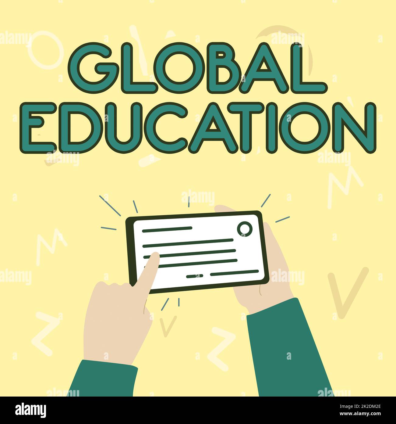 Hand writing sign Global Education. Conceptual photo ideas taught to enhance one s is perception of the world Illustration Of Hand Holding Important Identification Card Pointing It. Stock Photo