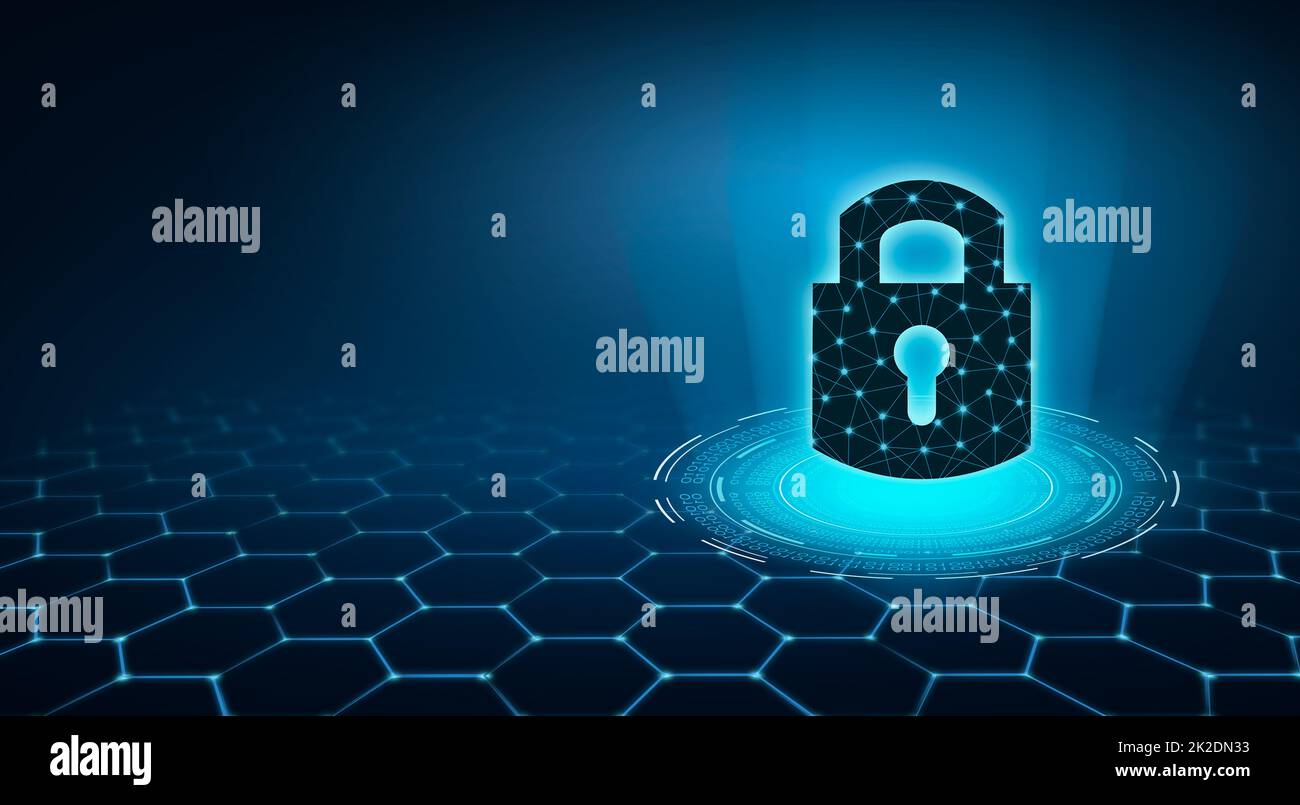Highly secure IT device protection shield. blue background Stock Photo