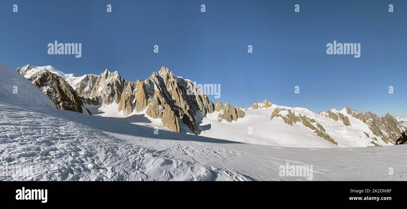 Monte Blanc glacier from Pointe Helbronner, Courmayeur town, Italy Stock Photo