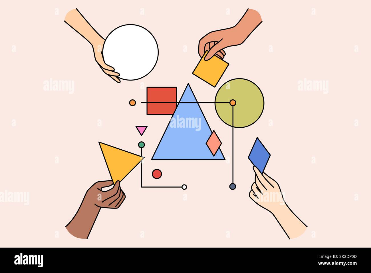 Diverse people team connect geometric shapes Stock Photo