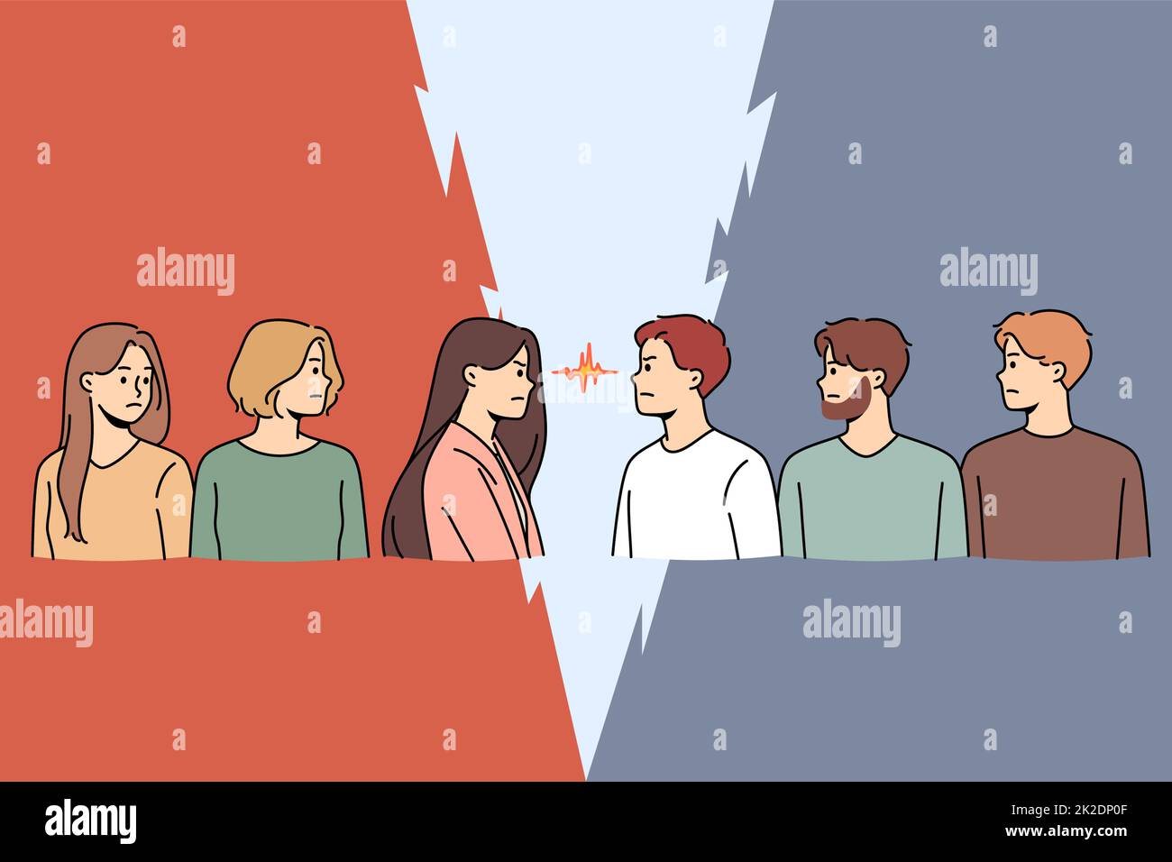 Determined men and woman stand opposite look in eyes Stock Photo Alamy