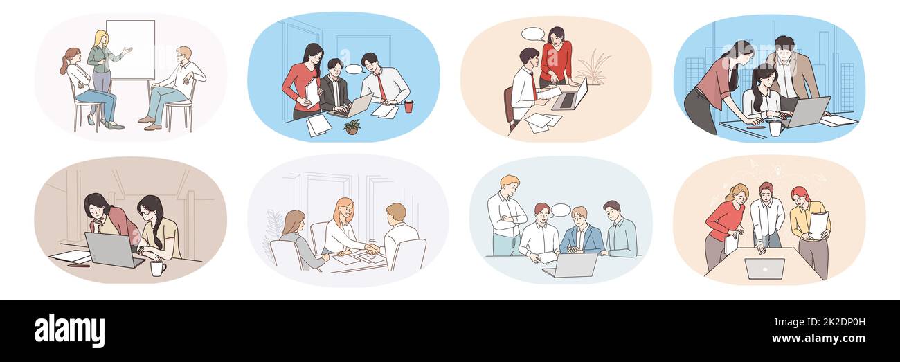Set of businesspeople brainstorm cooperate in office Stock Photo - Alamy