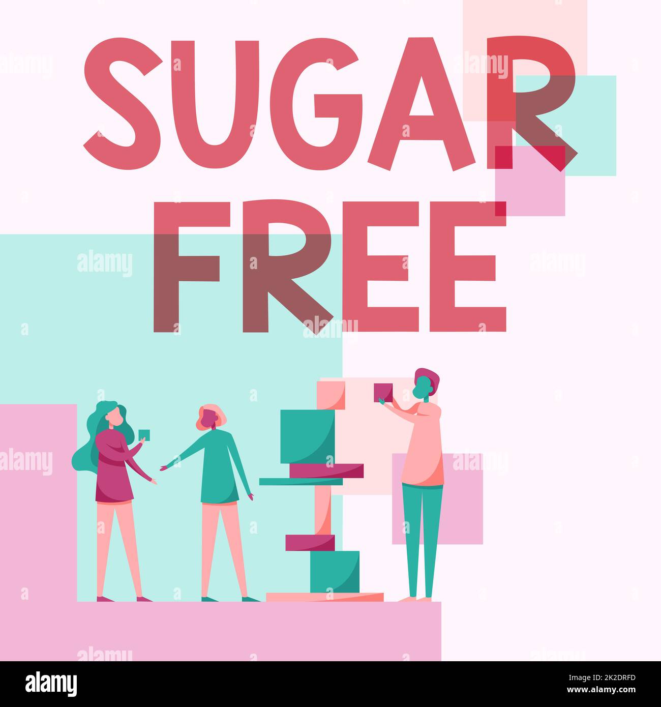 Inspiration showing sign Sugar Free. Business approach containing an artificial sweetening substance instead of sugar Three Colleagues Standing Helping Each Other With Building Blocks. Stock Photo