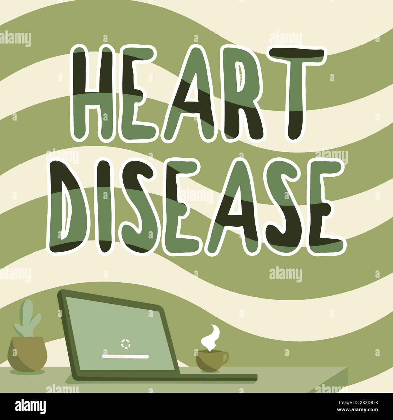 Handwriting text Heart Disease. Internet Concept Heart disorder Conditions that involve blocked blood vessels Office Desk Drawing With Laptop Pen Holder And An Open And Arranged Stock Photo