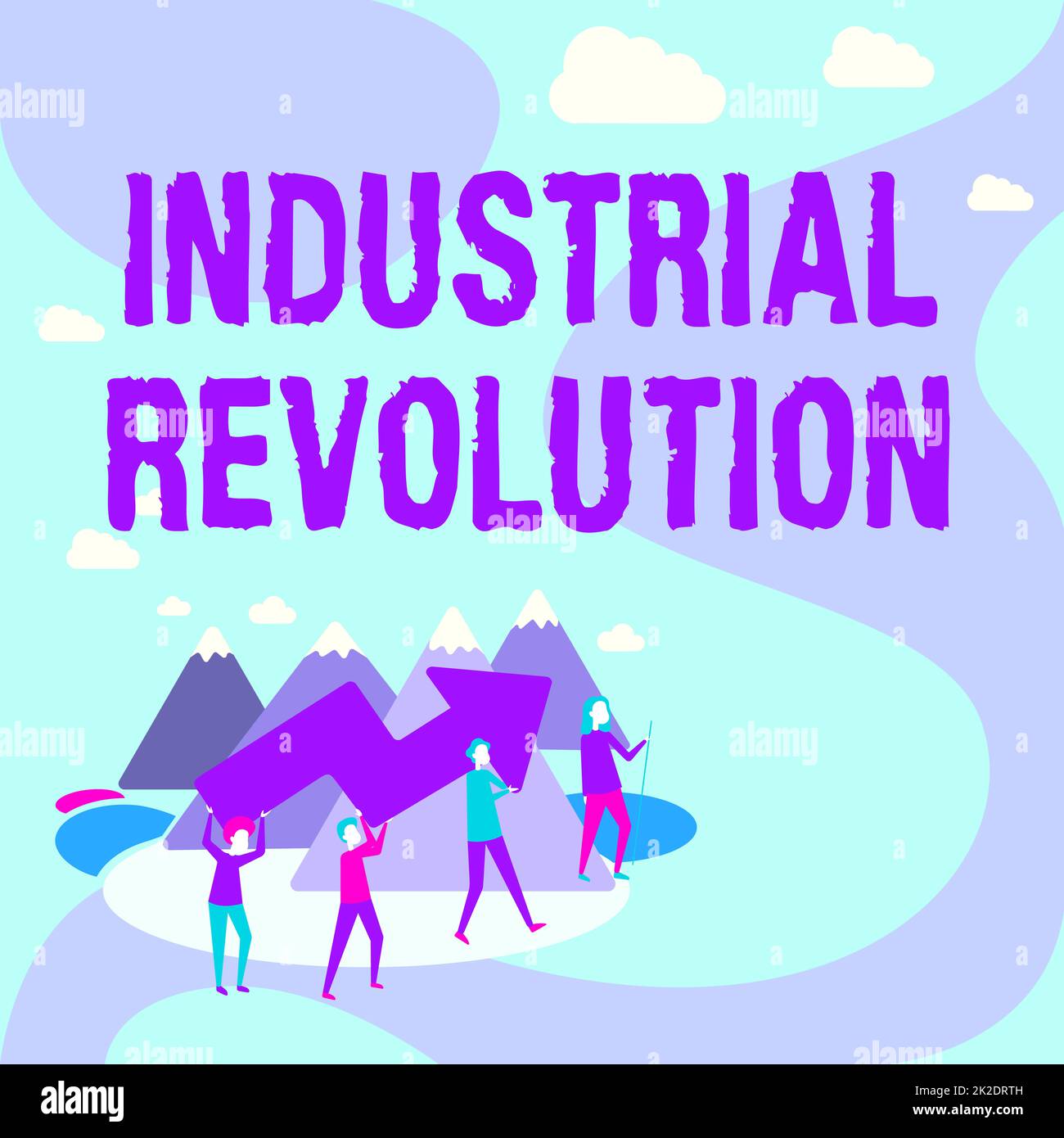 Text caption presenting Industrial Revolution. Business showcase time