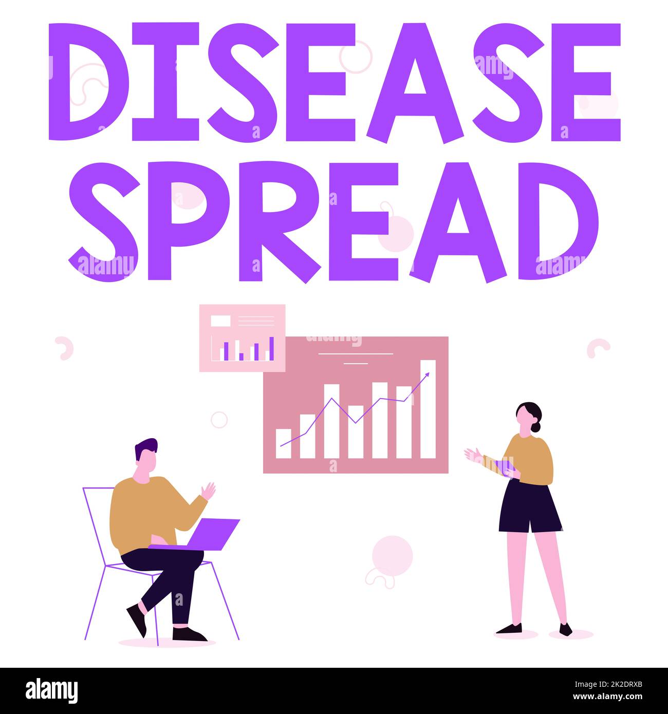 Text showing inspiration Disease Spread. Business showcase Direct transfer of a viral agent through a persontoperson contact Man Using Laptop And Girl Standing Sharing Ideas For Improvement. Stock Photo