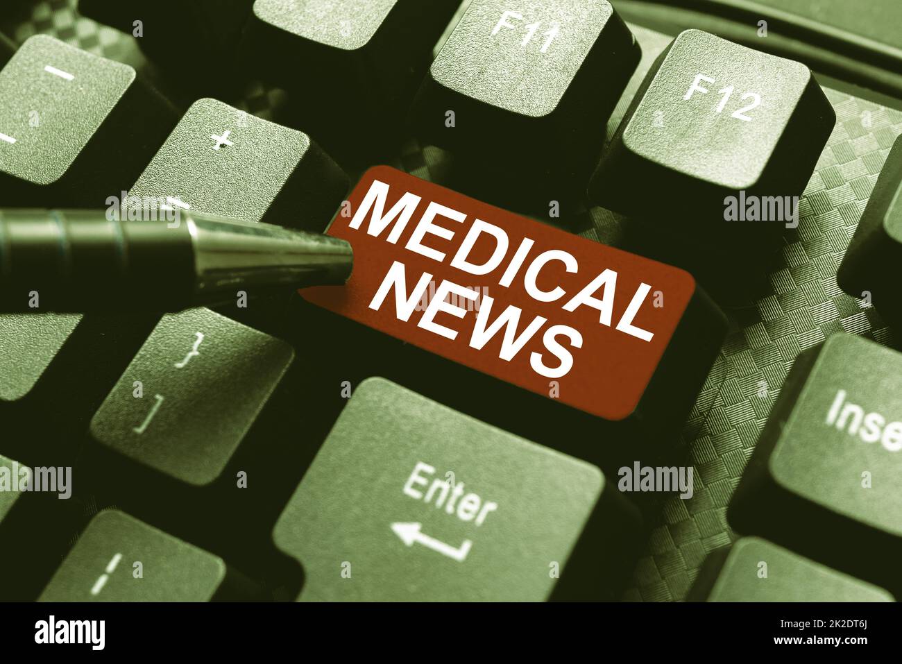 Hand writing sign Medical News. Word for report or noteworthy