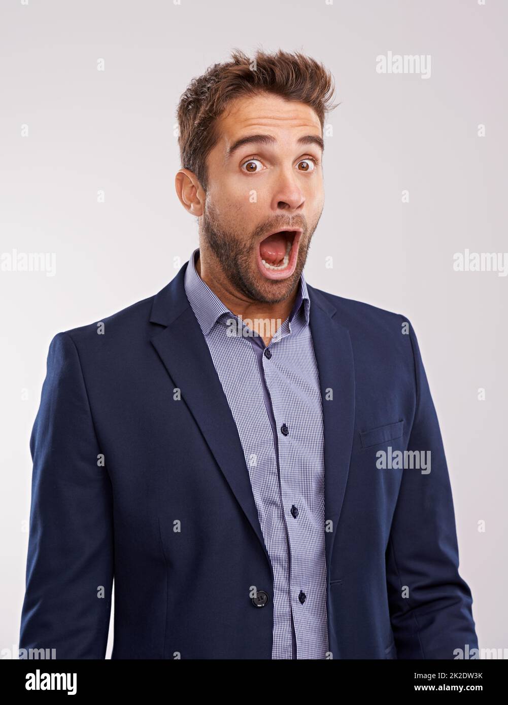 Mind = blown. Studio portrait of a handsome man with an astonished expression. Stock Photo