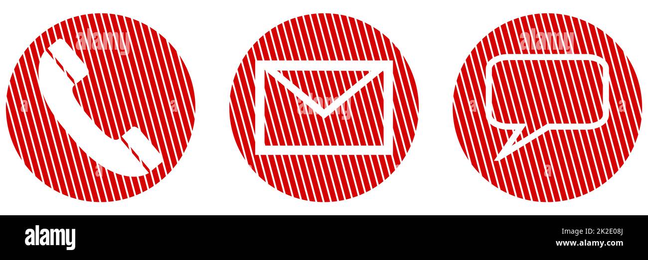 Contact with Telephone, EMail or Speech on red striped Buttons Stock Photo Alamy