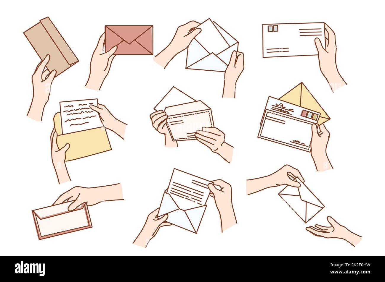 Set of person hold post envelopes with letters Stock Photo Alamy