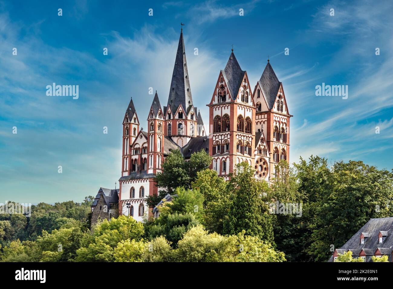 The Limburg Cathedral, also called Georgsdom after its patron saint St. Georg, has been the cathedral church of the Limburg diocese since 1827 and tow Stock Photo