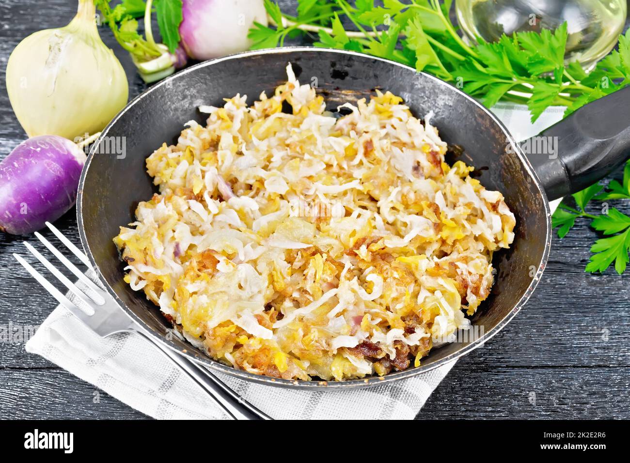 Turnip fried in pan on board Stock Photo Alamy