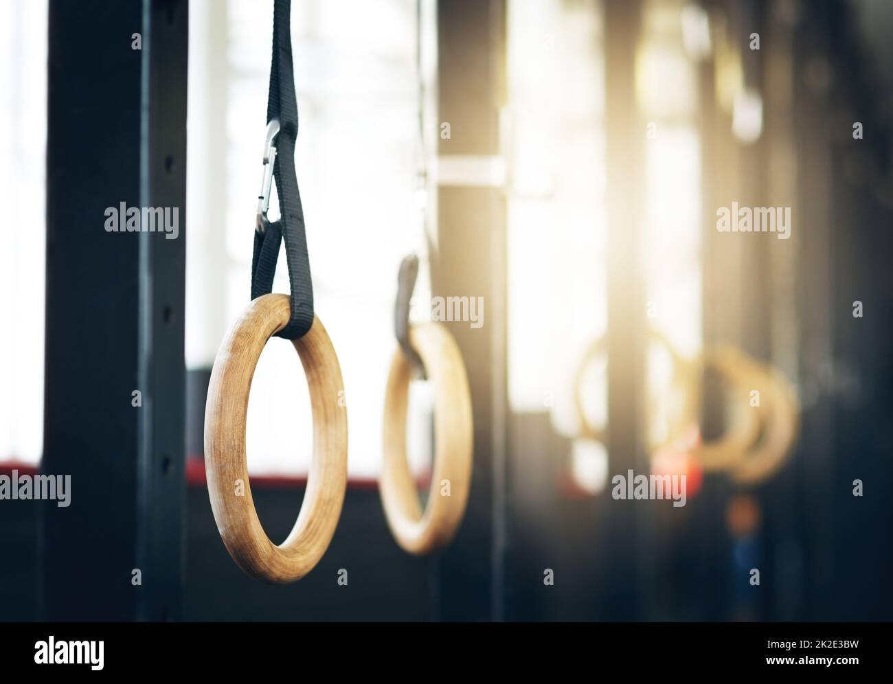 Give your body a lift. Shot of gymnastic rings at the gym Stock Photo