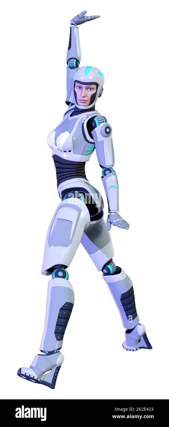 3D Rendering Female Robot on White Stock Photo