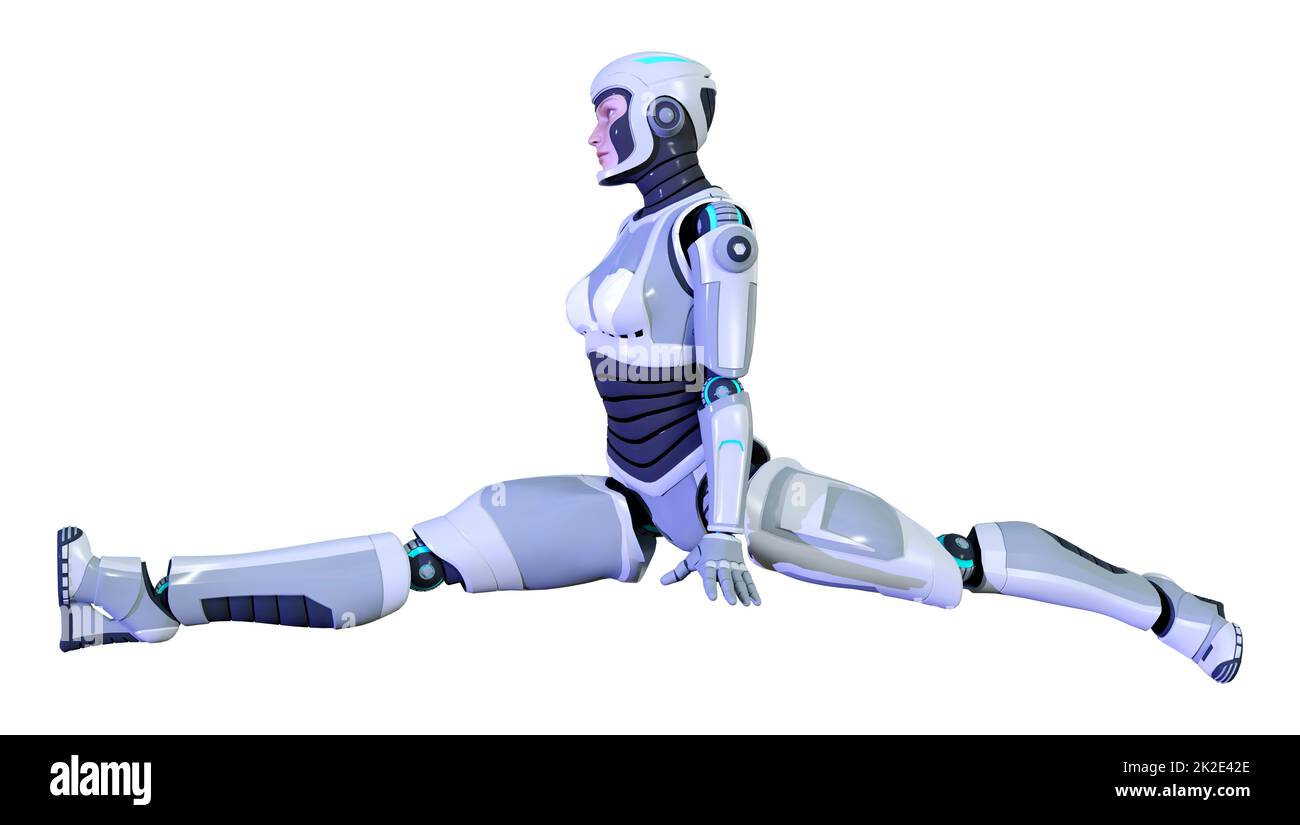 3D Rendering Female Robot on White Stock Photo