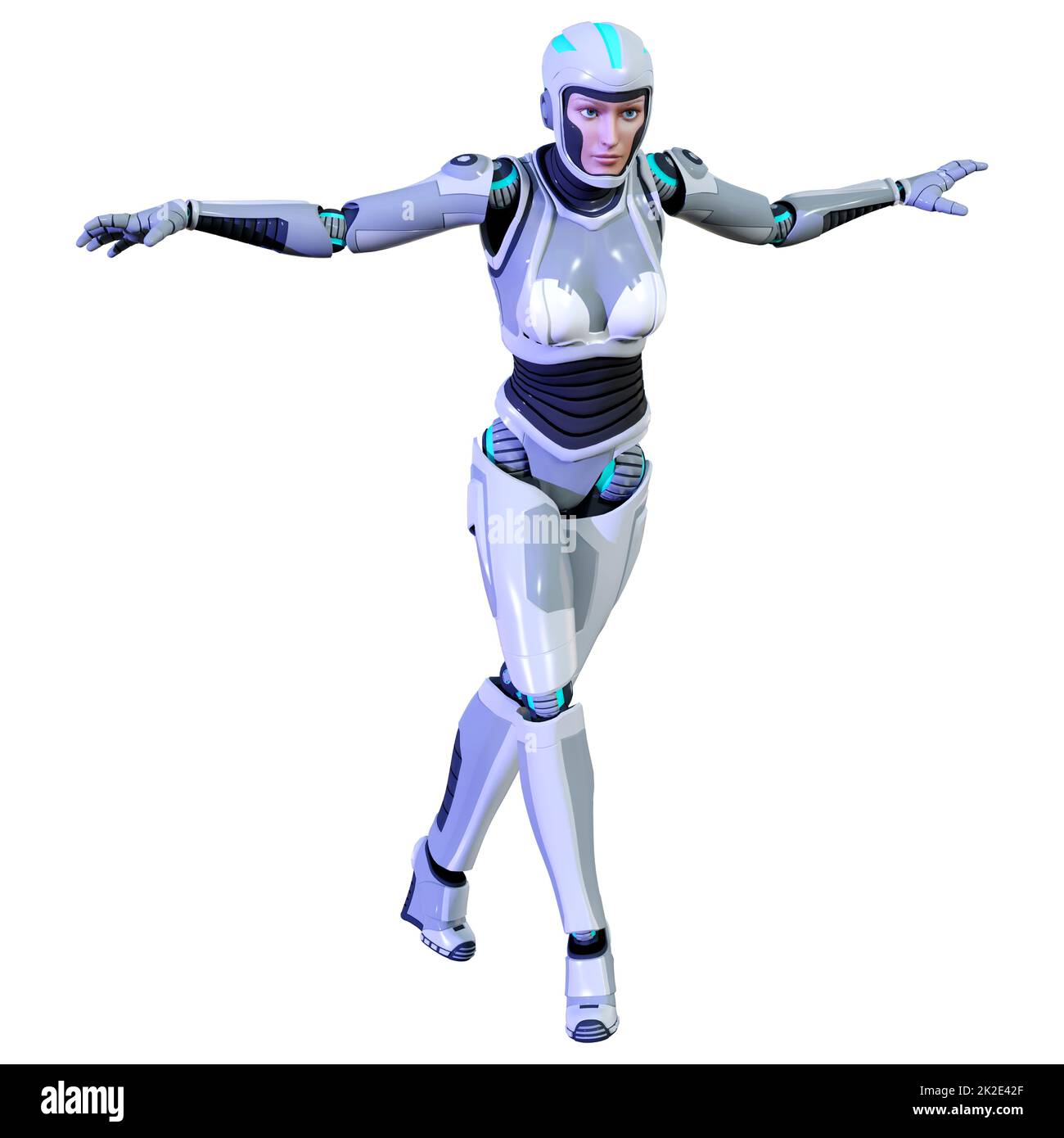 3D Rendering Female Robot on White Stock Photo